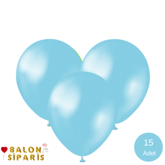 Açık Mavi Balon Metalik 15 Adet