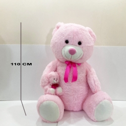 Peluş Pembe Oturan Ayıcık ve Yavru - 110 cm