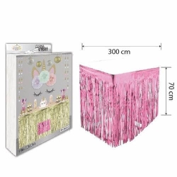 Pembe Püsküllü Masa Eteği 70*300 cm