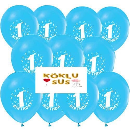 1. Yaş Doğum Günü Balonu Mavi  - 100 Adet