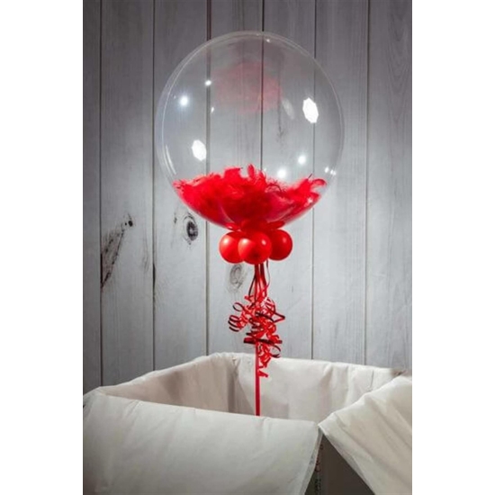 Şeffaf Balon İçi Tüy Kırmızı (100 adet)