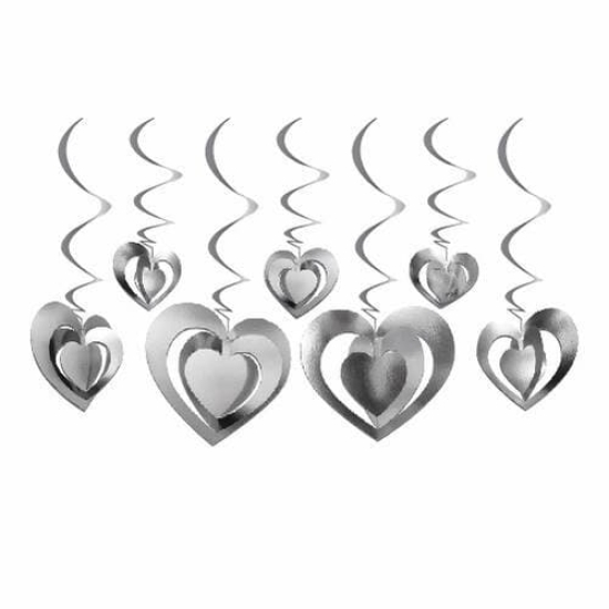 3D Kalp Asmalı Tavan Süsü Gümüş 12 Adet
