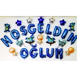 Hoşgeldin Oğlum Folyo Balon Seti Mavi