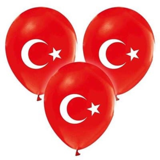 Ayyıldız Türk Bayrak Baskılı Lateks Balon - 10 Adet