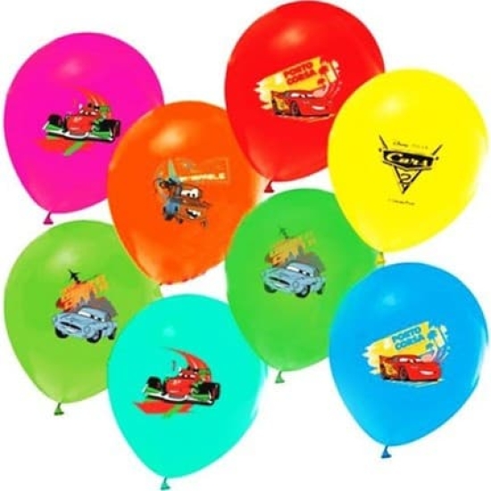 Arabalar Doğum Günü Temalı Baskılı Lateks Balon - 10 Adet