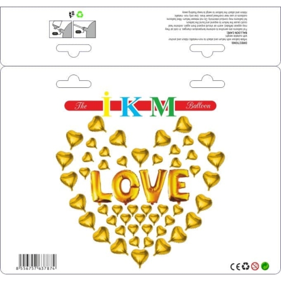 Kalp Balon Love Yazılı Folyo Balon Seti Gold