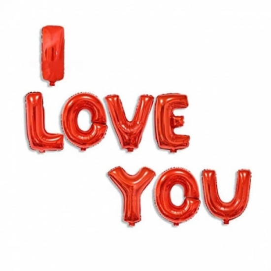 I Love You Yazılı Kırmızı Folyo Balon Seti