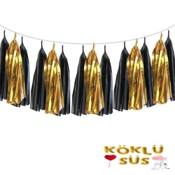 zz Siyah - Gold Püskül Süs 4 metre