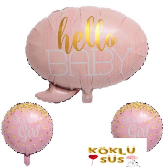 Hello Baby Bebek Folyo Balon 3lü Set Pembe