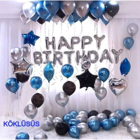 Uçan Balon Doğum Günü Yetişkin  Seti Mavi