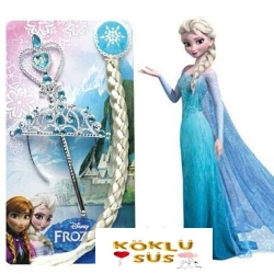 Frozen Elsa Taç, Asa, Örgü Saç Seti