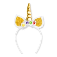 Unicorn Taç  Boynuzlu Çiçekli Süslü Altın