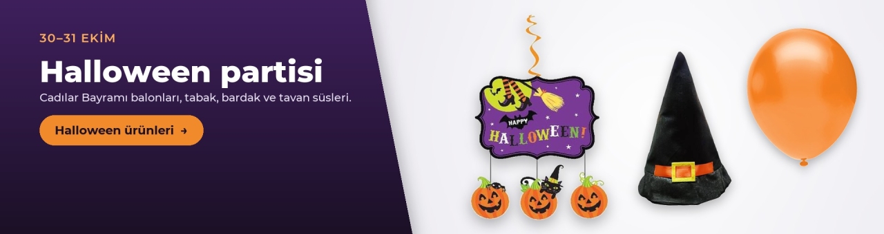 Halloween partisi: Cadılar Bayramı asma süs, cadı şapkası ve turuncu balon; İstanbul içi aynı gün teslimat