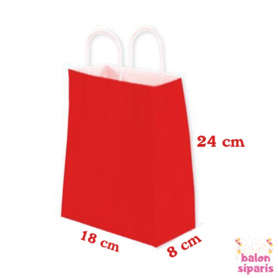 Kağıt Çanta Kırmızı  18*24*8 cm