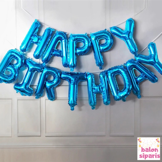 Mavi Happy Birthday Folyo Balon 16 inç