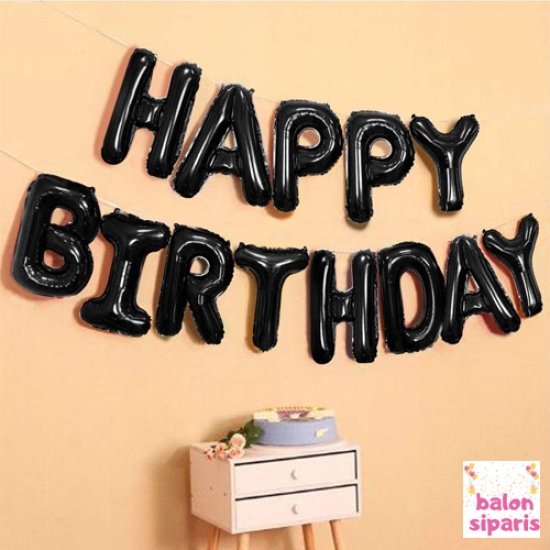 Siyah Happy Birthday Folyo Balon 16 inç