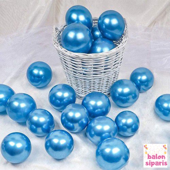Mini Mavi Krom Balon 10 Adet