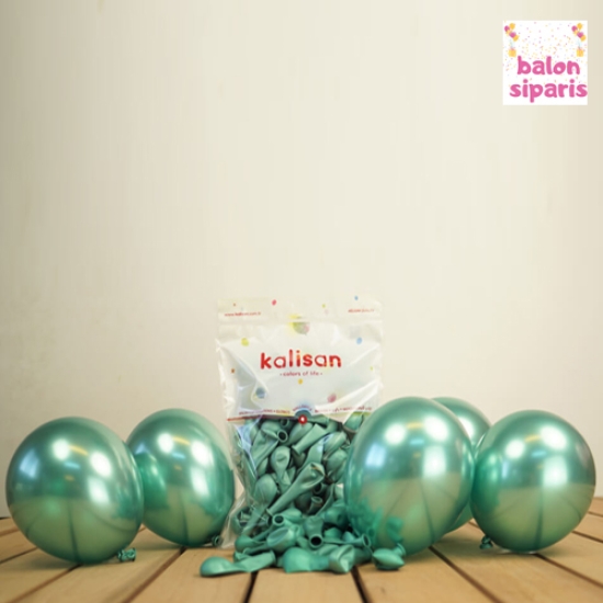 Mini Yeşil Krom Balon 10 Adet