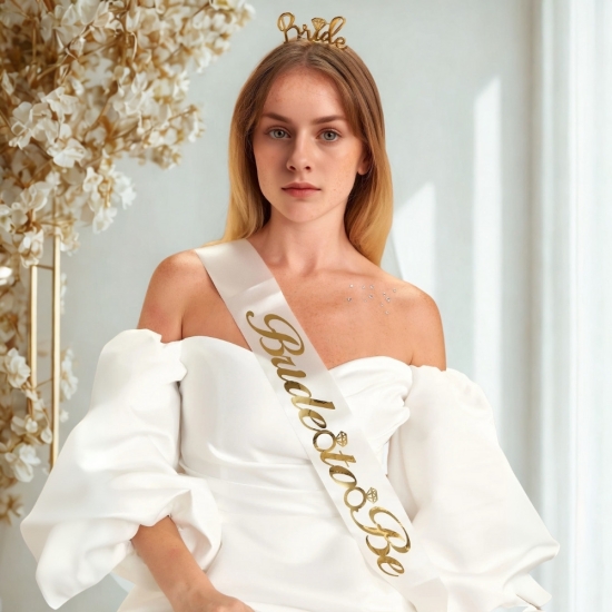 Bride To Be Kuşak ve Taç Set Beyaz Altın Bride To Be Kuşak ve Taç Set Beyaz Altın