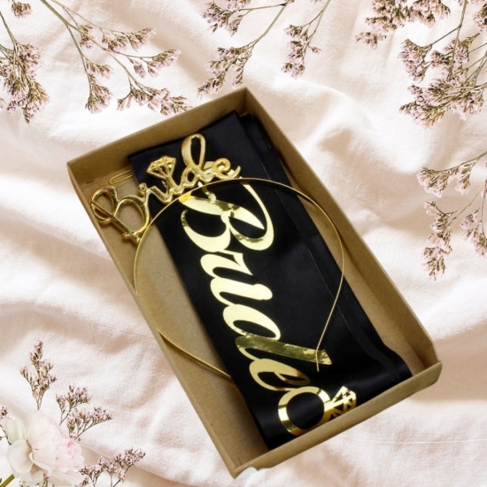 Bride To Be Kuşak ve Taç Set Siyah Altın