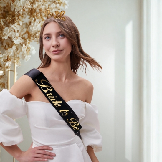 Bride To Be Kuşak ve Taç Set Siyah Altın