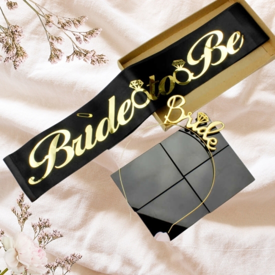 Bride To Be Kuşak ve Taç Set Siyah Altın