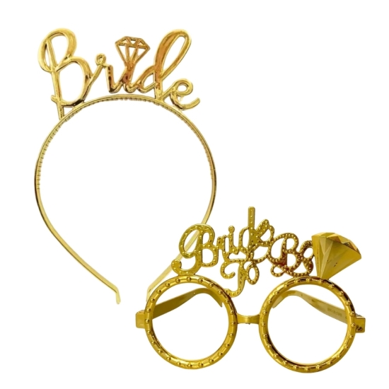 Bride To Be Plastik Gözlük Taç Set Gold Bride To Be Plastik Gözlük Taç Set Gold