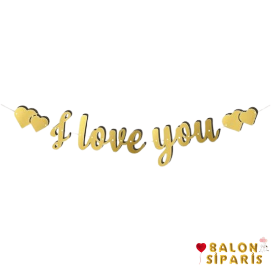 I Love You Kaligrafi Banner Gold
