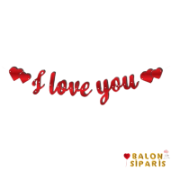 I Love You Kaligrafi Banner Kırmızı