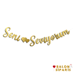 Seni Seviyorum Kaligrafi Banner Gold