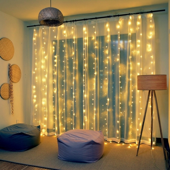 USB Girişli Kumandalı 300 LED Peri Işığı – 3x3m Gün Işığı Dekoratif Perde Işık