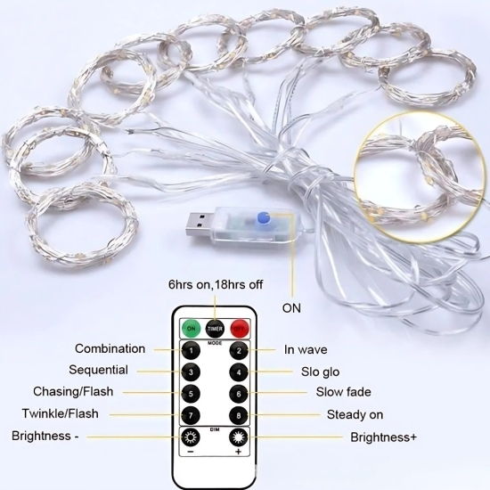 USB Girişli Kumandalı 300 LED Peri Işığı – 3x3m Rengarenk Dekoratif Perde Işık USB Girişli Kumandalı 300 LED Peri Işığı – 3x3m Rengarenk Dekoratif Perde Işık