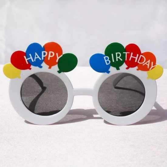 Renkli Parti Gözlüğü Happy Birthday Beyaz