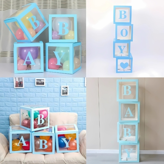 Şeffaf Balon Kutu Mavi 25 cm