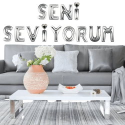 Seni Seviyorum Folyo Balon Seti Gümüş