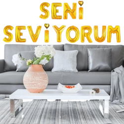 Seni Seviyorum Folyo Balon Seti Altın