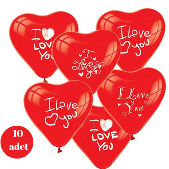 Kalpli Balon Love You Baskılı 10 Adet