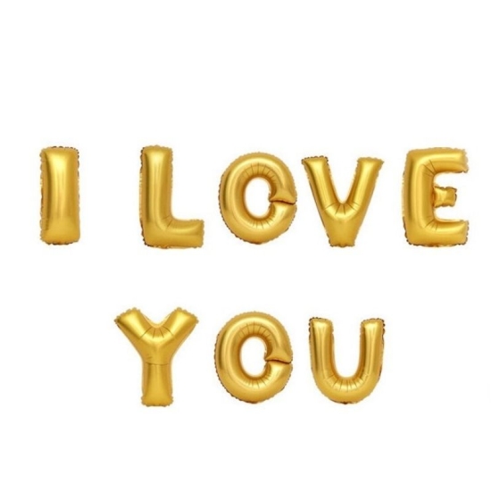 I Love You Yazılı Altın Folyo Balon Seti