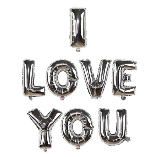 I Love You Yazılı Gümüş Folyo Balon Seti