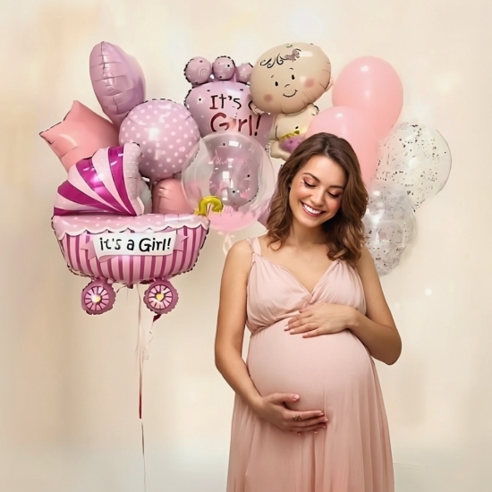 Bebek Arabalı Uçan Balon Seti Kız