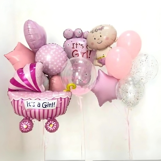 Bebek Arabalı Uçan Balon Seti Kız