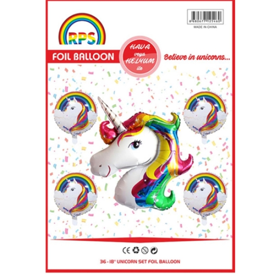 5'li Dev Unicorn Set Balon