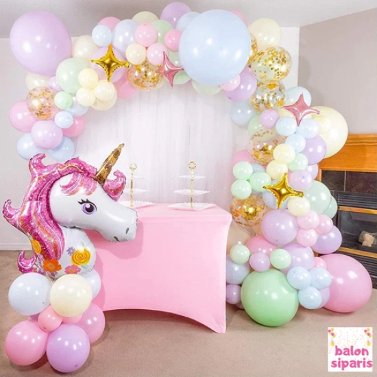 Unicorn Doğum Günü Balon Zinciri-Makaron Balon Zinciri