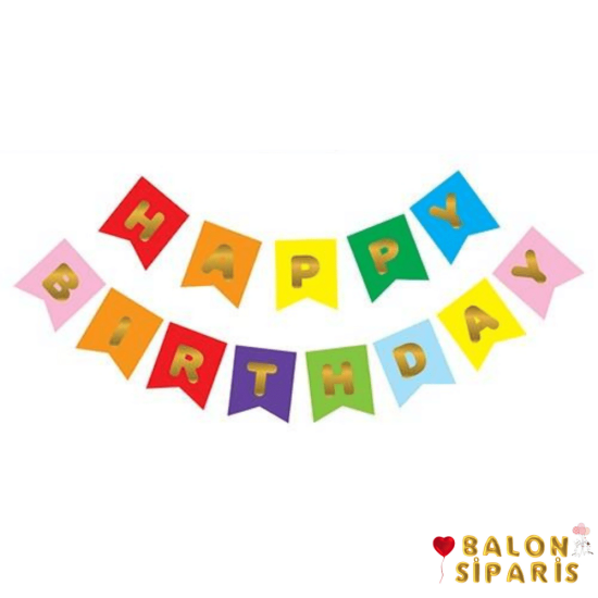 Happy Birthday Yaldızlı Banner Renkli Gold