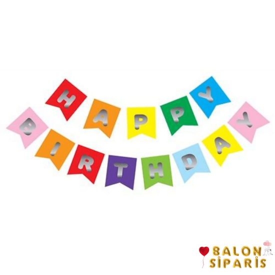 Happy Birthday Yaldızlı Banner Renkli Gümüş
