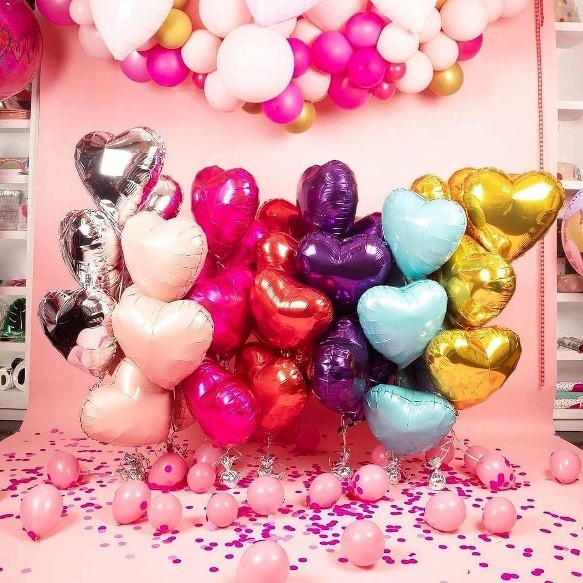 Kalp folyo balon demet setleri, doğum günü süslemesi