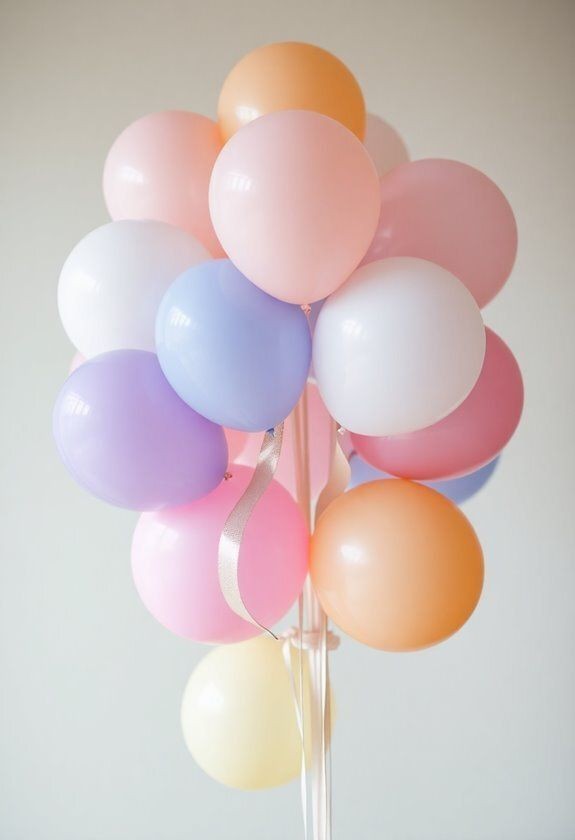 Makaron uçan balonlar ön görünüm, pastel tonlarda