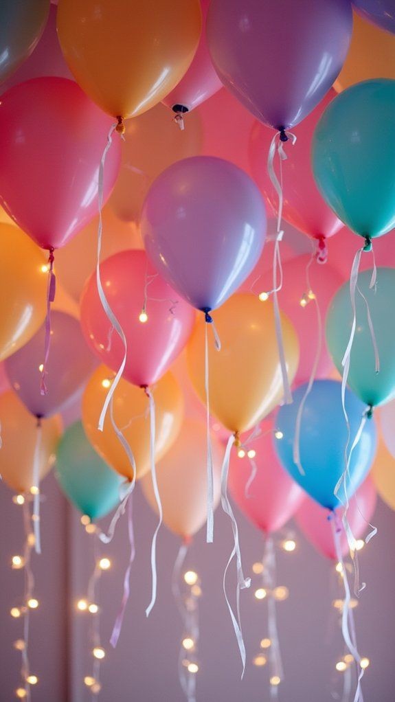 Pastel uçan balon demeti masa süsleme için hazır