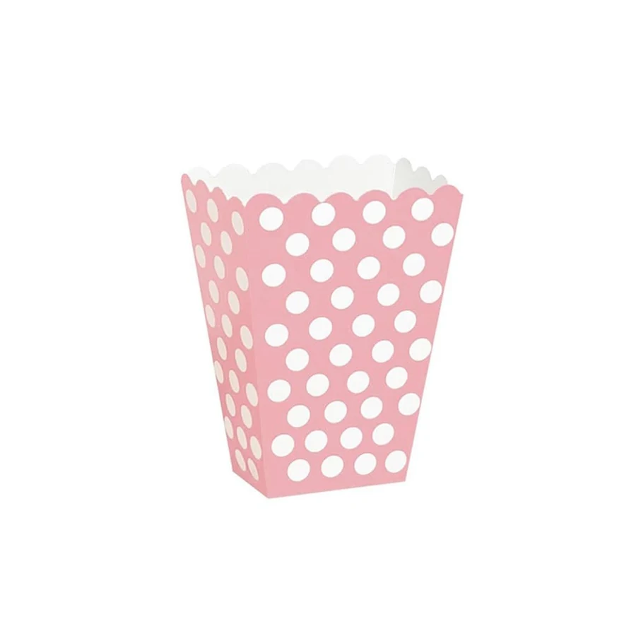 Puantiyeli pembe mısır kutusu, sekizli paket Beyaz puantiyeli pembe karton mısır kutusu, sekizli paket ürün fotoğrafı