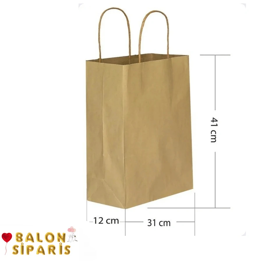 Karton Çanta Düz Kraft 41 cm Kırk bir santimetre yüksekliğinde, büküm saplı düz kraft renkli karton çanta ve ölçü işaretleri